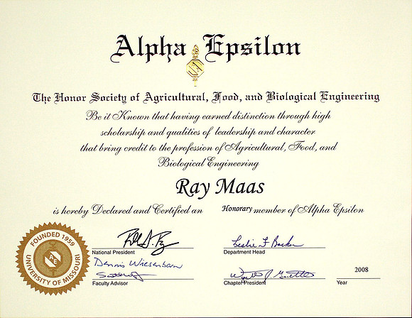 Ray Maas honorary Alpha Epsilon