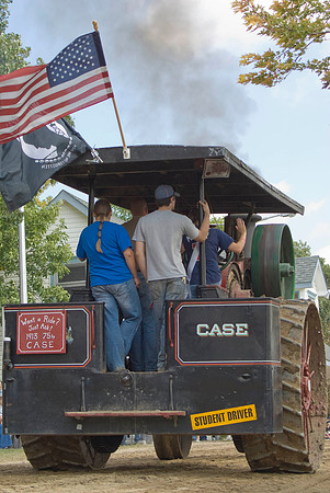 Student Driver, 1913 75hp Case with US and MIA Flags