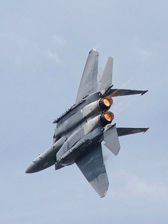 F-15E Eagle Banks With Afterburners Lit