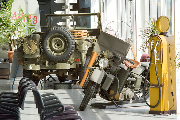 Willys Jeep & Harley Davis At Fuel Pump