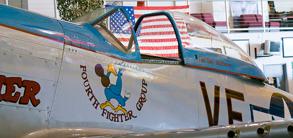 P51 Cockpit With Flag